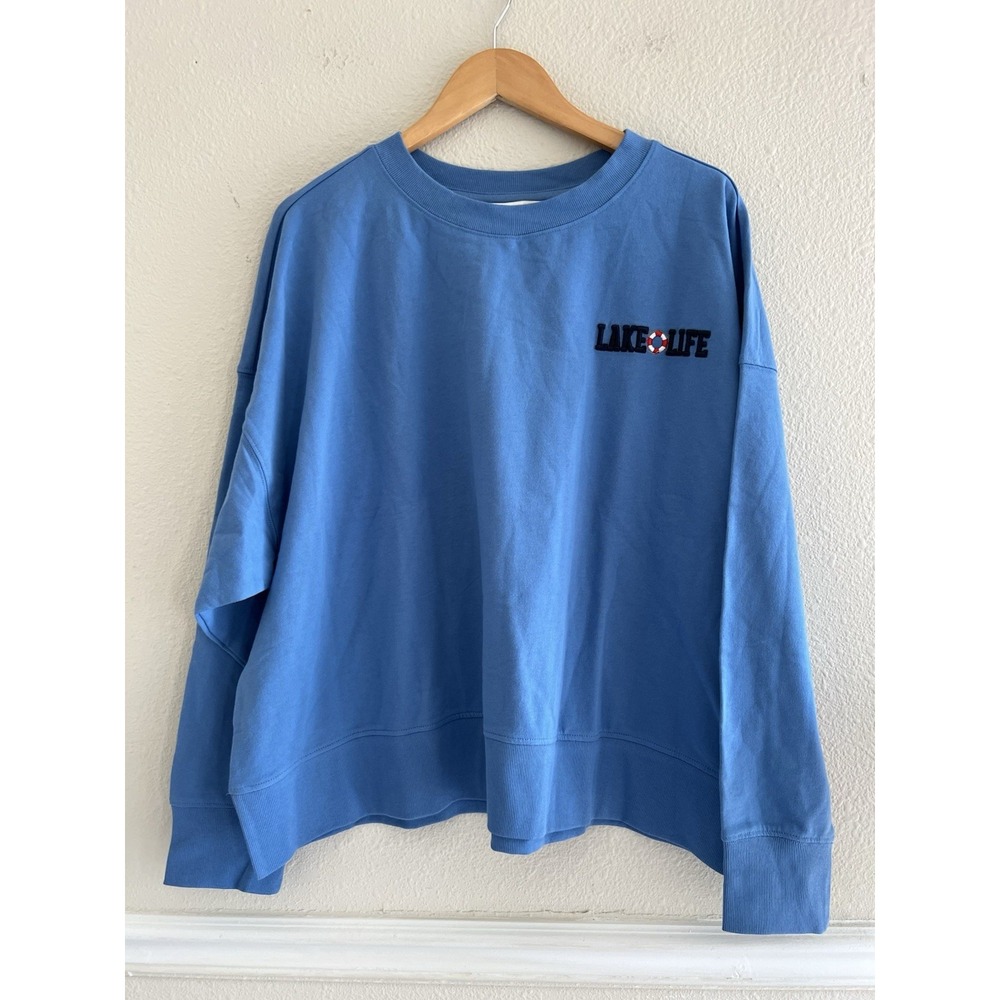 Shiraleah Womens XL Lake Life Embroidered Crewneck Sweatshirt Coastal Grandma